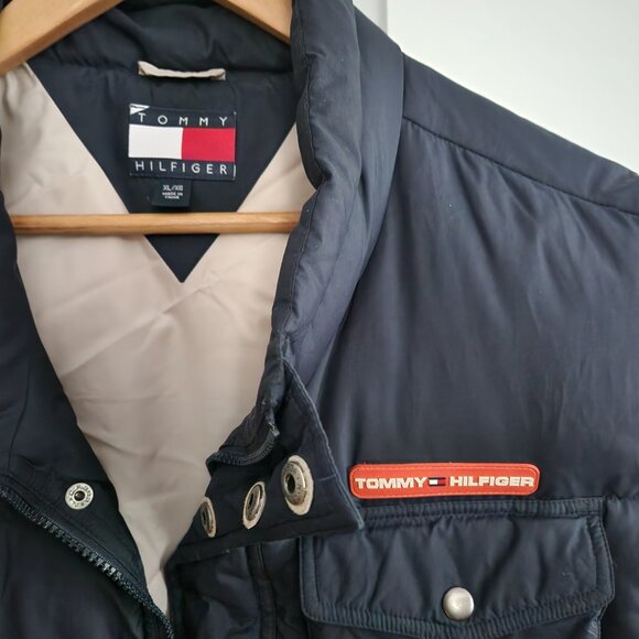 Tommy Hilfiger Goose Feather Down Black Puffer Vest Men XL Full Zip Pockets Logo - Picture 2 of 8